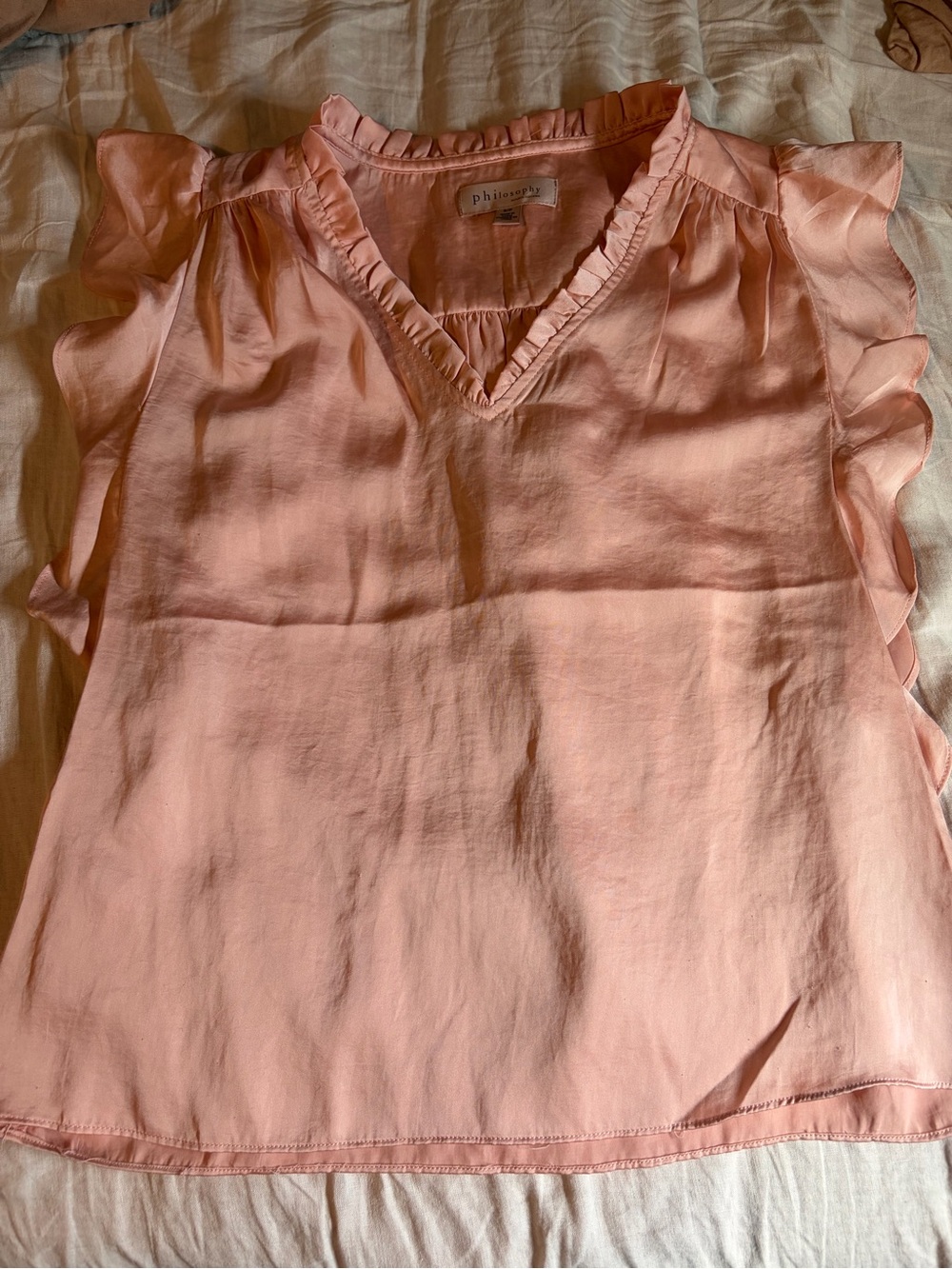 Philosophy Blush Pink Ruffle V-Neck Blouse